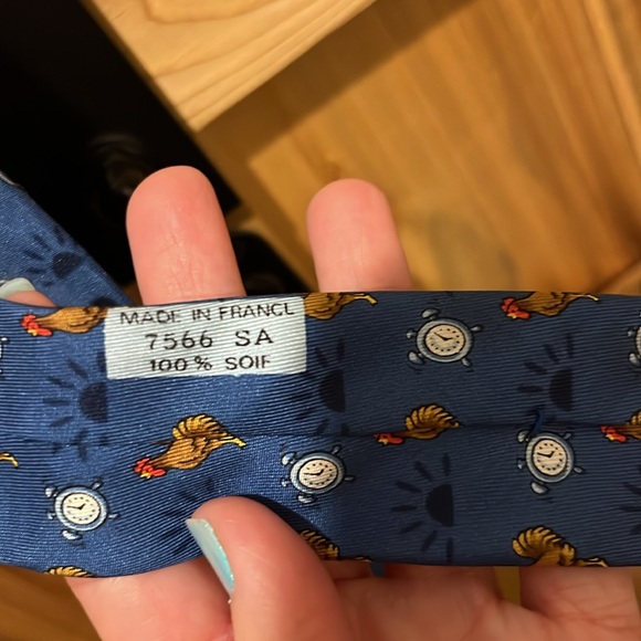 Hermes Tie Chicken with Alarm Clock & Sunrise silk 100% blue men's 7566 SA - Picture 3 of 9